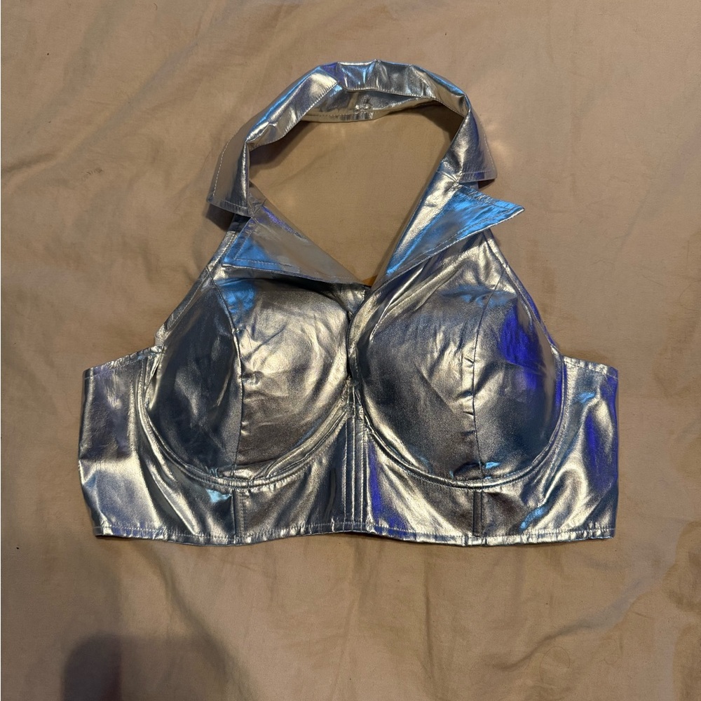 Metallic Silver Halter Top